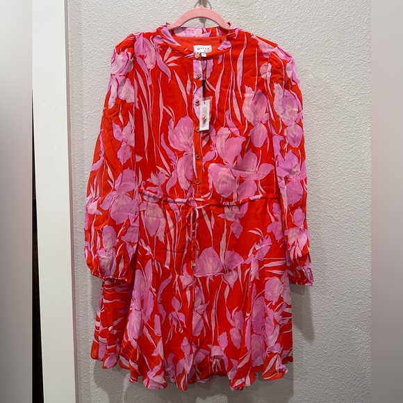 Milly Reina Parrot Tulip Flounce Red Pink Mini Dress Sz 8 SAKS REVOLVE - Picture 6 of 10